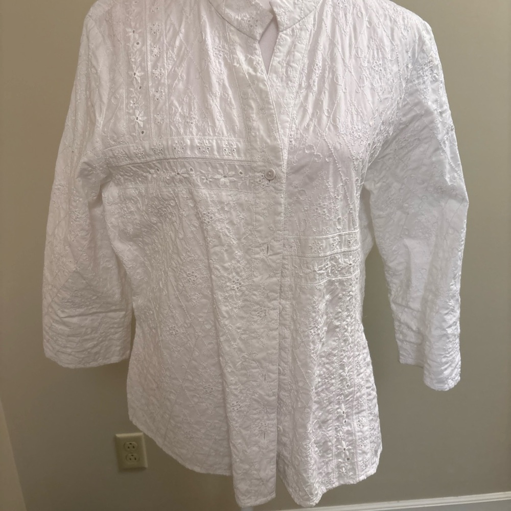Coldwater Creek White 3/4 Sleeve Button Down Shirt